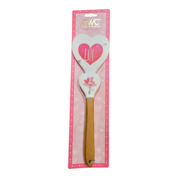 NEW Cook With Color Silicone Heart Shaped Spatula Set w/Wood Handles(Set of 2) - Picture 1 of 3